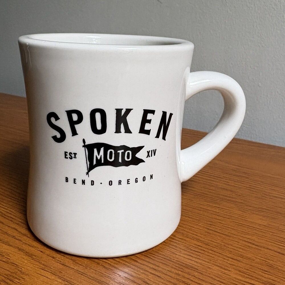Spoken Moto Bend Oregon Diner Coffee Mug White Ceramic Motorcycle Rare
